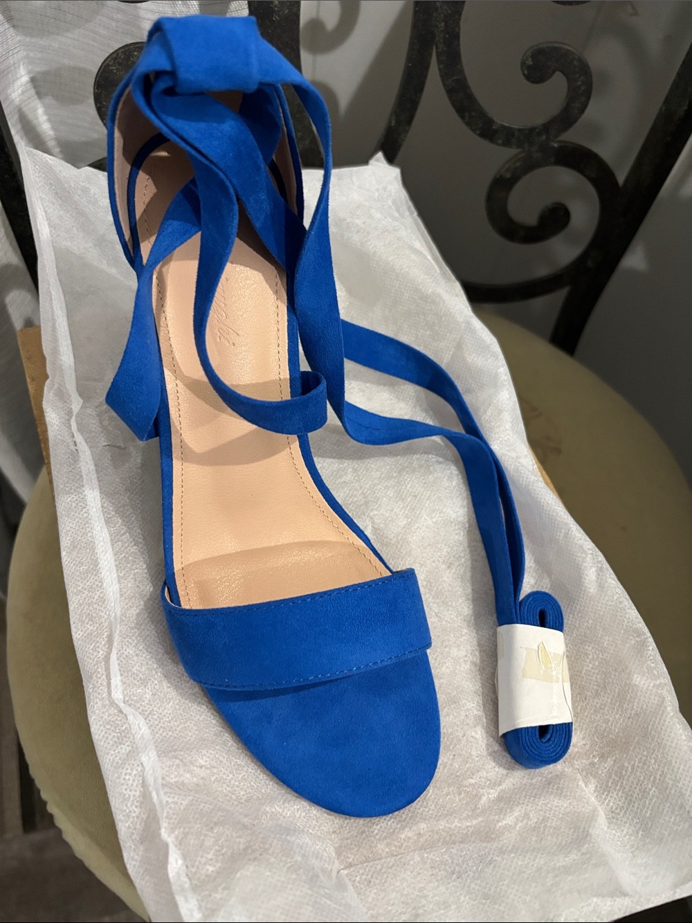Royal Blue Suede Wrap-Ankle Heels